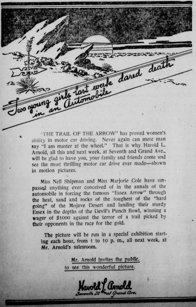 Advertisement for early showing of "Trail of the Arrow." (LAH, 10/4/1919)