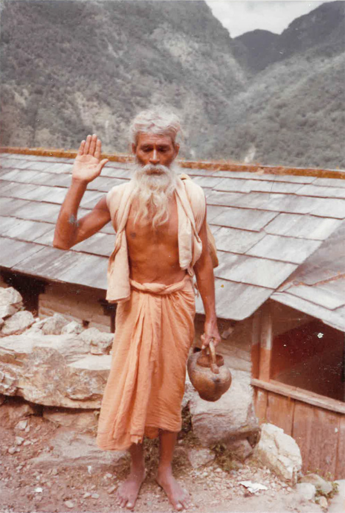 A holy man I hiked with in 1982 near Ulleri, Nepal on my way to the Thorung La Pass. He had walked about 400 miles from Lucknow, India.