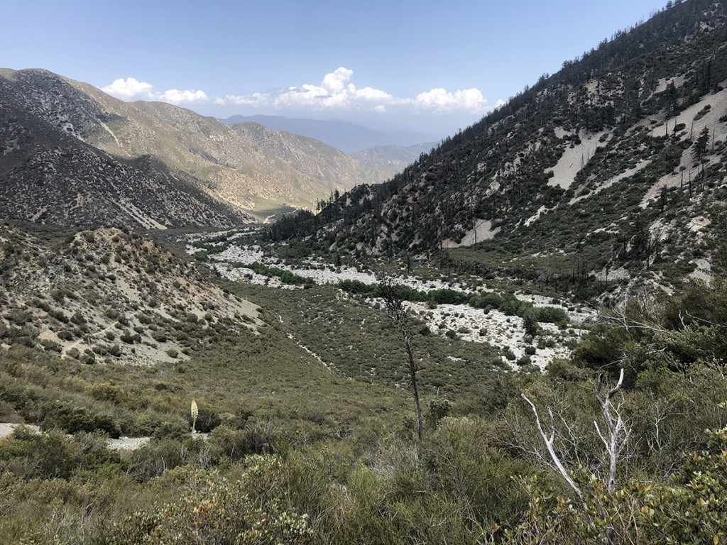 Looking down towards the Lytle Creek wash, SB's in the background.