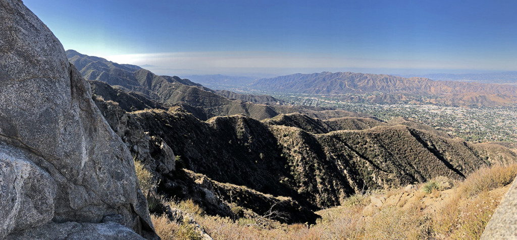 Approaching the flag, with La Crescenta and the Verdugos below. (I live in Burbank on the other side of those hills.)